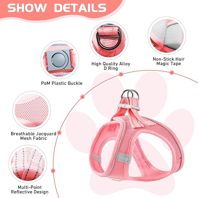 Soft Mesh Dog Harness and Leash Set, No Pull Puppy Harness and Leash Set, Reflective Step in Harness for Small Medium Dogs, Easy Walk Escape Proof Vest Harnesses (Pink, S)
