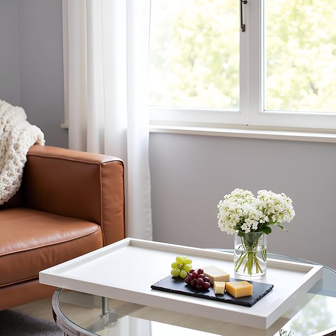 35 * 18 inches High-End Light Luxury Leather Rectangle Oversized Service Tray for Ottoman Tray, Coffee, Food, Family Dinner, Picnic, Party Essentials (Beige, 35 * 18 inch)