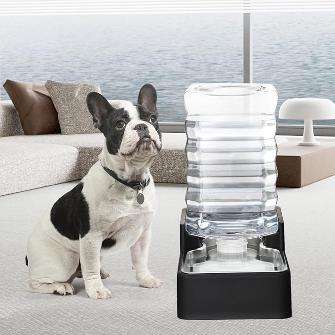 RIZZARI Stainless Steel Pet Water Feeder: 8L Automatic Leak-Proof Gravity Dispenser for Cats Dogs Indoor Outdoor Use（Black Without Filter,8L）