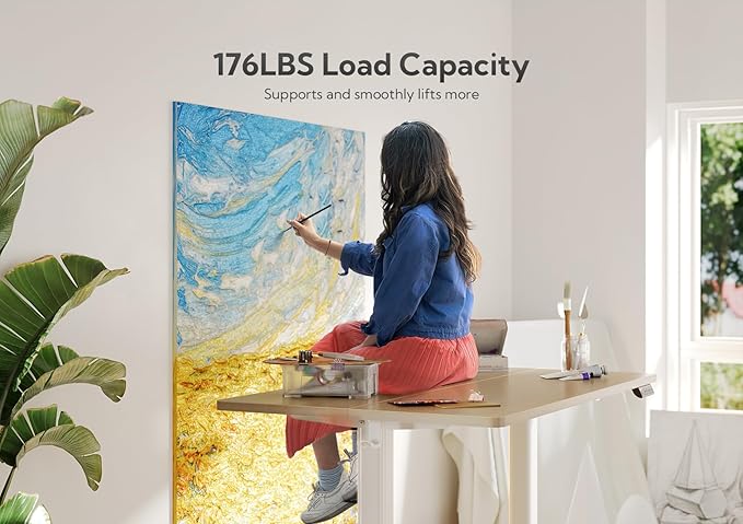 Claiks Electric Standing Desk, Adjustable Height Stand up Desk, 48x24 Inches Sit Stand Home Office Desk with Splice Board, White Frame/Nature Top