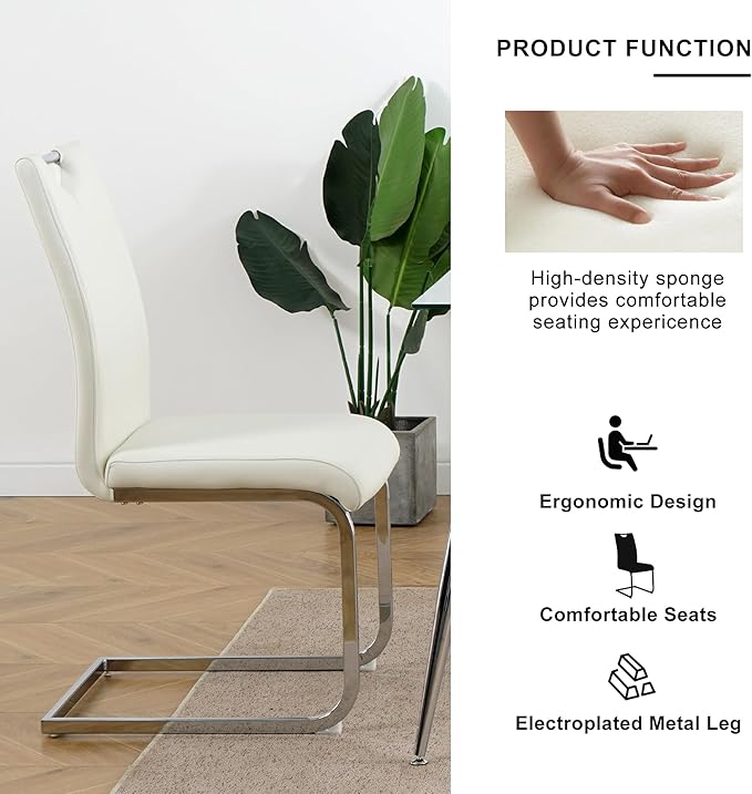 Goujxcy Modern Glass Dining Table Set for 4, Black Glass Kitchen Table and Chairs Set, 5 Piece Dining Room Table Set with 51" Rectangle Dinner Table and 4 White Leather Dining Chairs