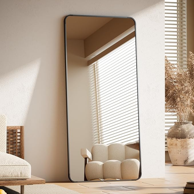 BEAUTYPEAK Black Full Length Mirror, 71"x26" Rounded Corner Floor Mirror Standing Hanging or Leaning Against Wall, Suitable for Bedroom or Dressing Room