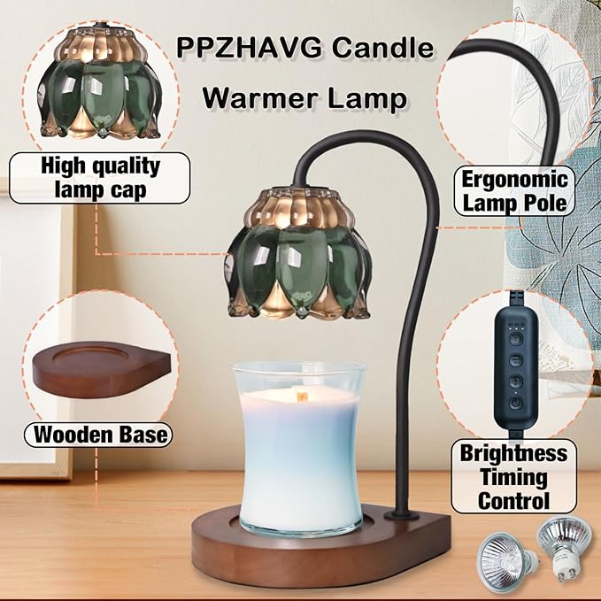Candle Warmer Lamp Christmas Gifts - Birthday Gifts for Women Mom, Compatible with All Jar Candles, Wax Melt for Candle Home Decor, Modern Farmhouse Decor, Candle Warmer Timer DarkGreen