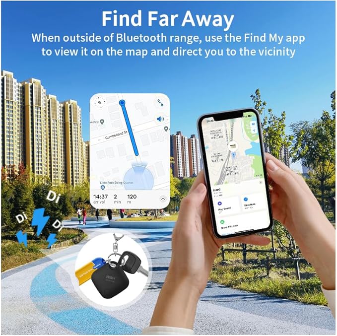 Air Tracker Tags 4 Pack (iOS Only, Not for Android) Bluetooth Luggage Tracker Tags Works with Apple Find My, Key Finder and Item Locator for Luggage, Backpack, Suitcases, Replaceable Battery