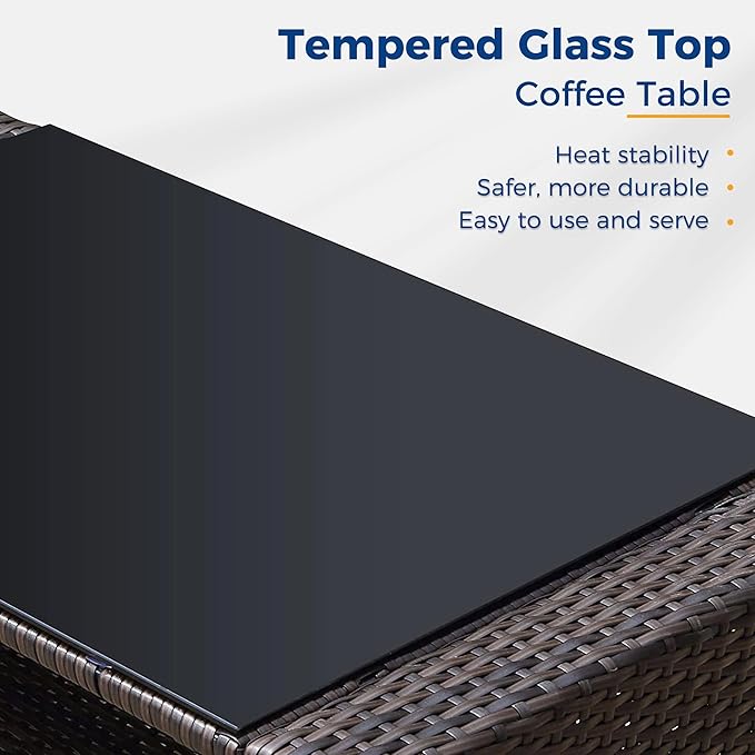 Wisteria Lane 5 Piece Outdoor Patio Furniture Sets, Wicker Conversation Set for Porch Deck, Brown Rattan Sofa Chair with Cushion