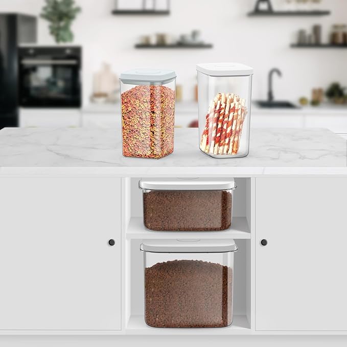 Airtight Dog Cat Food Storage Container and Dog Treat Containers BPA-Free, PET Clear Stackable Pet Storage Bin, 1 Cup Scoop, 1 Sponge cleaning brush, Pop Top, With handle-4.2Qt 2Pack