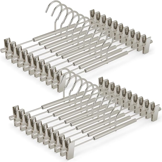 VWV 20-Pack Adjustable Women's Skirt and Pants Hangers, Durable, Space-Saving, Suitable for Jeans, Shorts, Underwear, Sports Bras (Matte Pearl Nickel