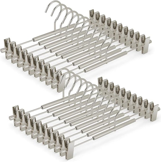 VWV 20-Pack Adjustable Women's Skirt and Pants Hangers, Durable, Space-Saving, Suitable for Jeans, Shorts, Underwear, Sports Bras (Matte Pearl Nickel