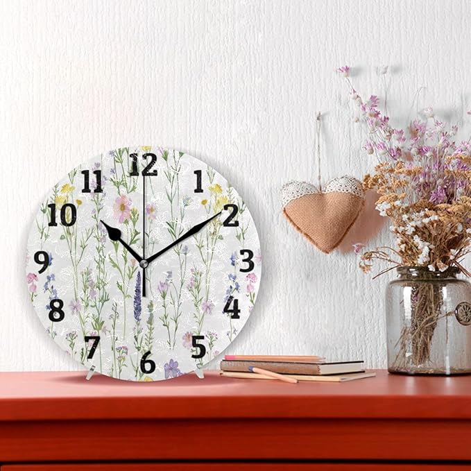 Wall Clock Floral Silent Non Ticking Wall Clock Decorative Battery Operated Wall Clocks for Home Kitchen Bedroom Living Room Office