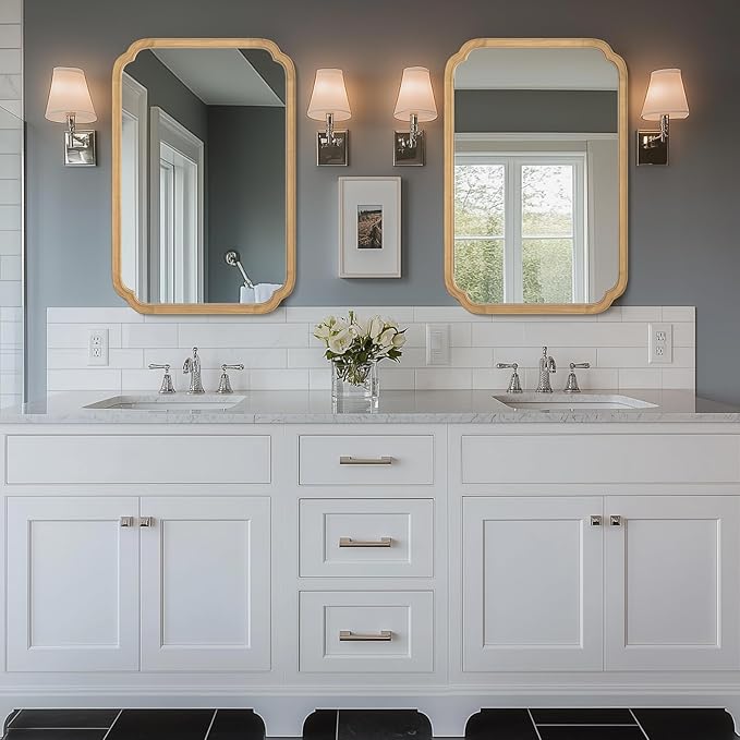 WallBeyond 24" x 36" Rounded Corner Arch Wall Mirror with Wood Frame for Entryway, Living Room or Bedroom Home Decor - Light Woodgrain 24" x 36" Natural Color