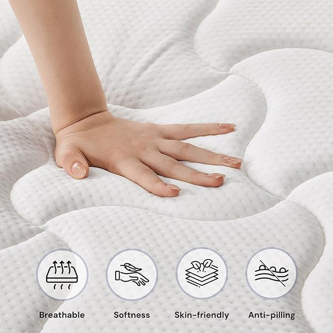 Full Mattress 10 Inch Hybrid Mattress - Medium Firm, Pocket Spring & Foam, White, Full Size - CertiPUR-US Certified