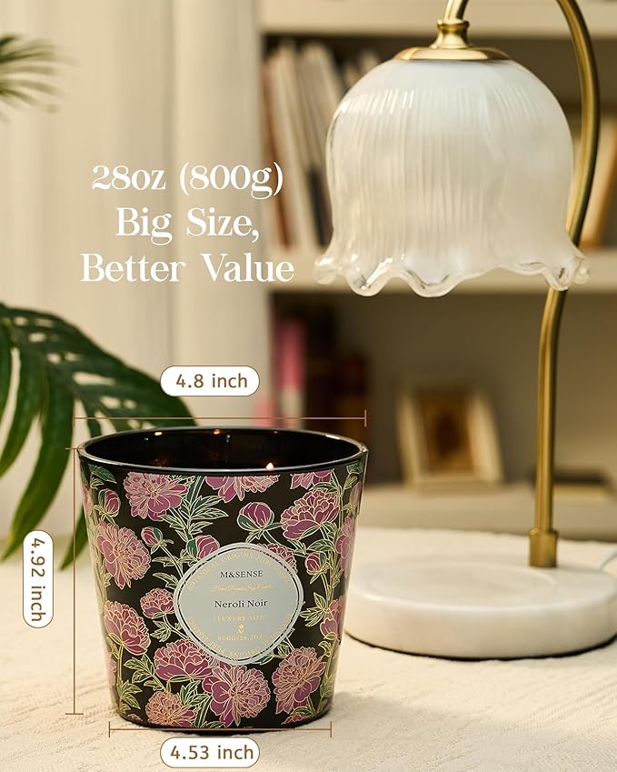 M&SENSE Neroli Noir Scented Candle, 28.2oz 3 Wick Natural Soy Wax Large Candles, Long Lasting Clean Slow Burning No Toxic Décor for Home Relaxation, Romantic Dates & Gift-Giving