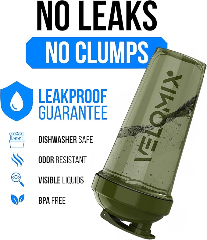 VELOMIX -6 PACK- Shaker Cups for Protein Shakes 28 oz - 6x Wire Whisk | Leak Proof Protein Shaker Bottle for Protein Shakes, Shaker Bottle Pack for Pre & Post Workout (Stealth Edition)