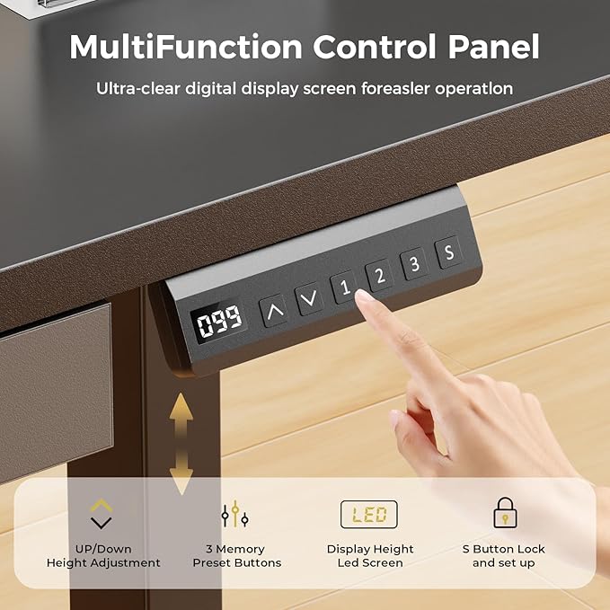 GTPLAYER Electric Standing Desk with Drawers, 48 x 24 Inch Height Adjustable Gaming Desk with Monitor Stand, Power Outlets & LED Lights, Home Office Sit Stand Up Desk with Memory Preset (Ebony Black)