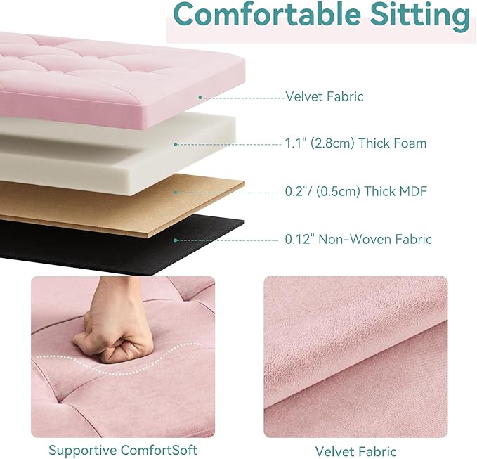 BRIAN & DANY Folding Storage Ottoman Bench, Ottoman with Storage, Foot Rest, Benches Seat for Bedroom, Living Room, Entryway, Long Shoes Bench, 15.7" x 31.5" x 15.7" Pink