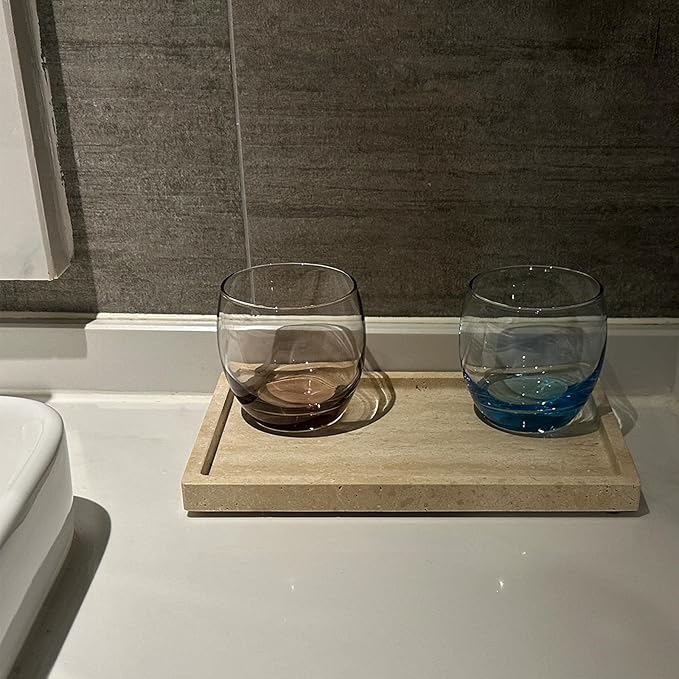 Natural Travertine Stone Perfume Tray, 9.8"x5.9" Marble Vanity Tray for Bathroom/Kitchen/Coffee Table