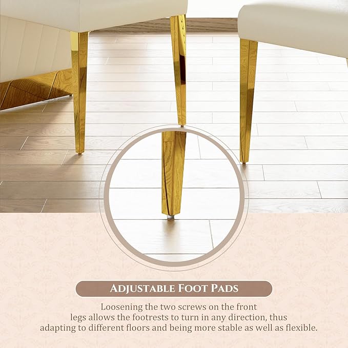 White and Gold Dining Chairs, White Faux Leather Upholstered Dining Chair Set of 4, Glam Nailhead Trim Dining Chairs with Gold Legs