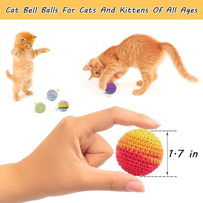 Retro Shaw Cat Toys Balls, Woolen Yarn Cat Ball Toy with Bell Inside, Kitten Toys for Indoor Cats Kitty, Interactive Cat Nip Chew Toys for All Pet Breed 6 Pack