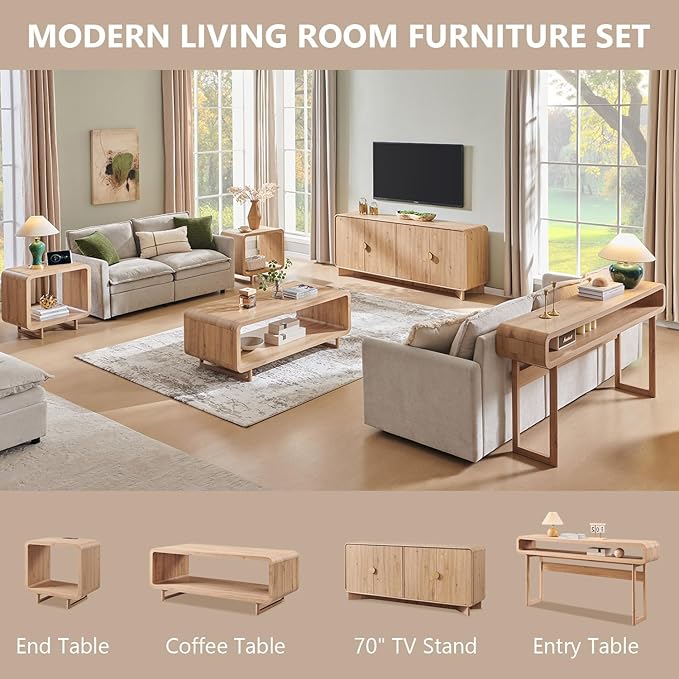 23.6" Modern End Table, 2 Tier Side Table with Charging Station, Simple Bedside Table with Open Storage Shelf, Outlet, Wooden Nightstand for Bedroom, Living Room, Easy Assembly, Natural Oak