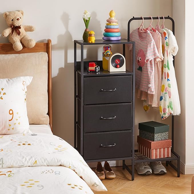 Clothes Rack with Shelves and Hanging Rod, 3 Drawers Small Coat Hanger, Reversible Clothes Rack, Black YD-TM081B