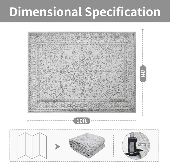 Washable Rugs 8x10 Area Rugs for Living Room,Bedroom,Dining Room- Soft Low Pile Stain-Resistant Carpet with Non-Slip Rubber Backing,Large Vintage Area Rug for Farmhouse Nursery Home Office Decor