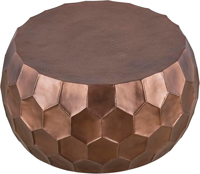 CT101 Modern Contemporary Round Aluminum Material 32" Coffee Table, Farmhouse Table with Glossy Diamond-Patterned Base Antique Copper