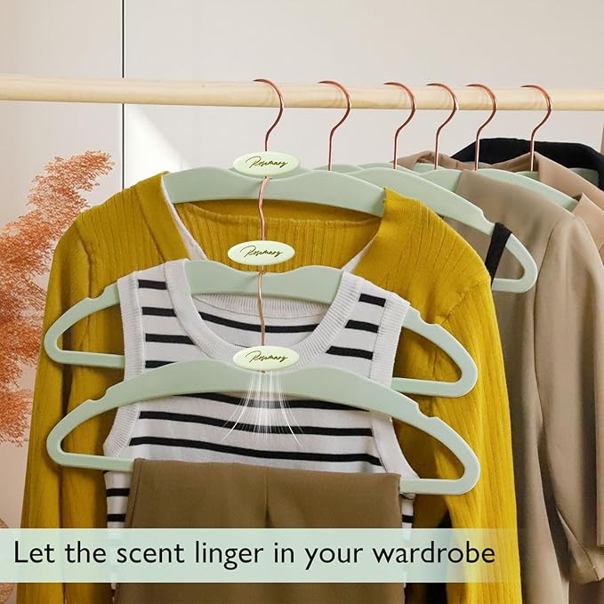 ManGotree Velvet Coat Hangers with Empty Aromatherapy Boxes, Non-Slip Short Neck Hangers, Ultra-Thin Space Saving Suit Hanger for Jacket, Shirt, Dress, Pants (22 Pack, Light Green)