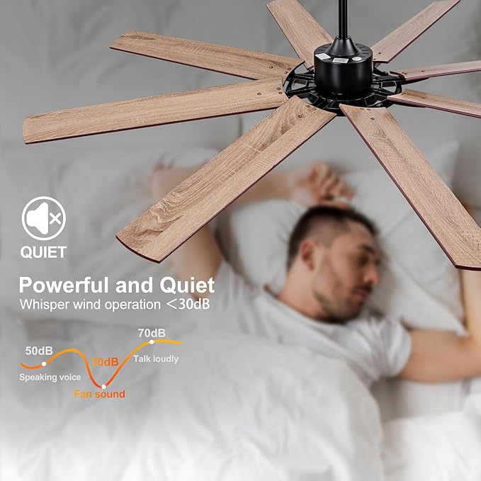 BOOMJOY 72 Inch Large Ceiling Fans with Lights, Black Ceiling Fan with Remote and Quiet Reversible DC Motor, Indoor/Outdoor Modern Ceiling Fan with Light for Living Room, Bedroom, Big Farmhouse