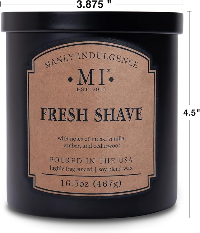 Manly Indulgence Fresh Shave Scented Candles for Men, 2 Wick, 16.5 oz, Premium Soy Blend Wax, 60H Burn, Candles for Home Scented - Made in The USA