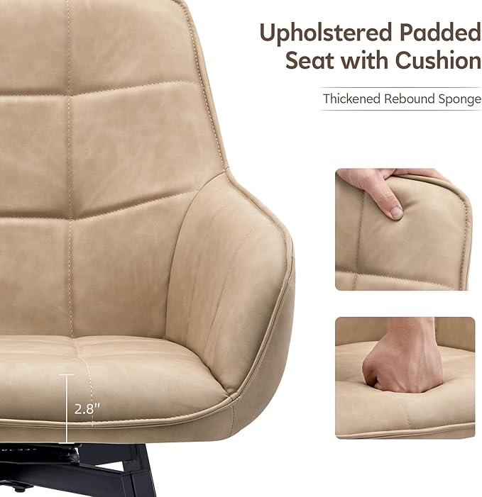 TUKAILAi Swivel Dining Chairs Set of 2, Faux Leather Upholstered Mid Century Accent Chairs with Metal Legs, Rotatable Kitchen Chair for Home Kitchen Restaurant (Cream)