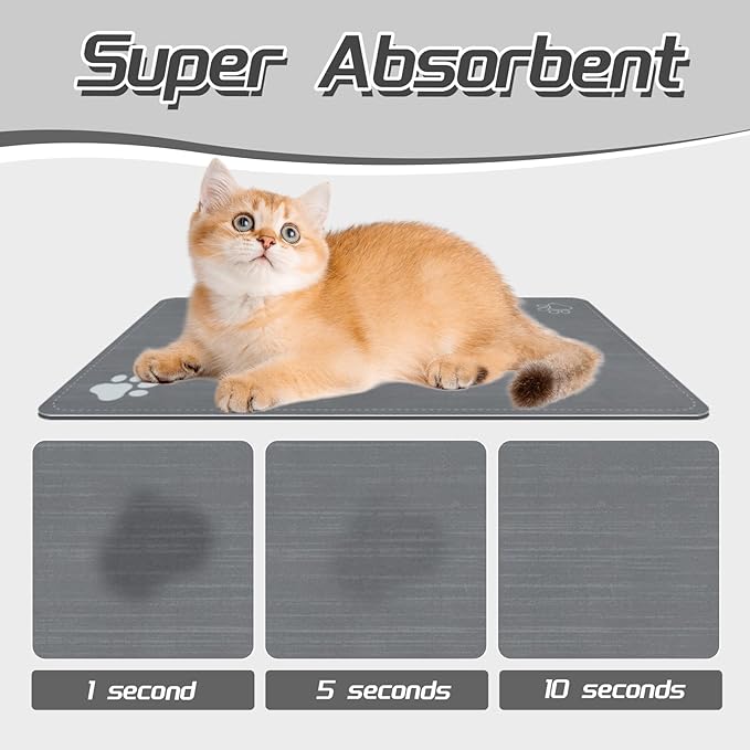 Le courant Cat & Dog Feeding Mat for Bowl-Pet Eating mat,Absorbent Non-Slip,Quick Dry Dog Water Bowl Dispenser Mat,Backing Pet Placemat for Messy Drinkers,Grey.Dog Paw-11.8x19.7 in