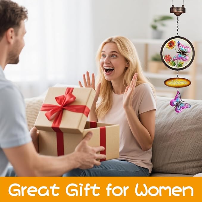 Butterfly Solar Lantern Outdoor Waterproof Welcome Sign lamp Birthday Gifts for Women Mom Outside Hanging Lights Decor for Garden Yard Patio Backyard Porch