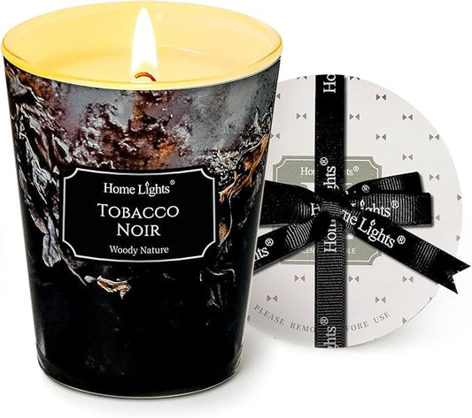 HomeLights Scented Candles for Women & Men, 6.7oz Candle Jars Aromatherapy Single Wick Candle, Ideal for Industrial Chic Home Decor and Gifts, Tobacco Noir