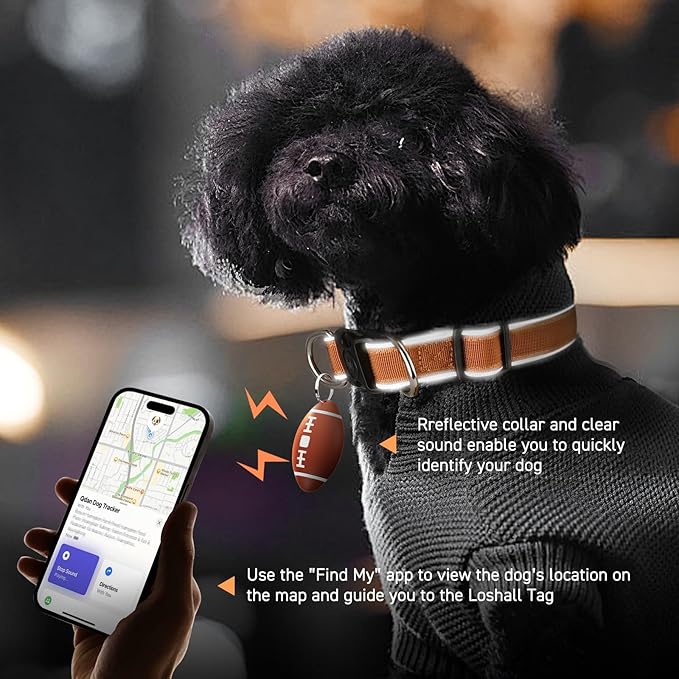 QDAN Dog Tracker, GPS Tracker for Dogs with Collar, Pet Tracker for Cat, Location Tracker, Smart Item Finder, No Charging, No Monthly Fee, IP67 Waterproof, Compatible for iOS Only