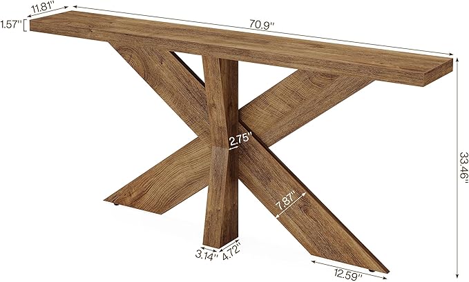 Tribesigns 70.9 Inches Long Sofa Table Behind Couch, Farmhouse Console Entry Table with Wooden Geometric Base for Entryway, Living Room, Oak Brown