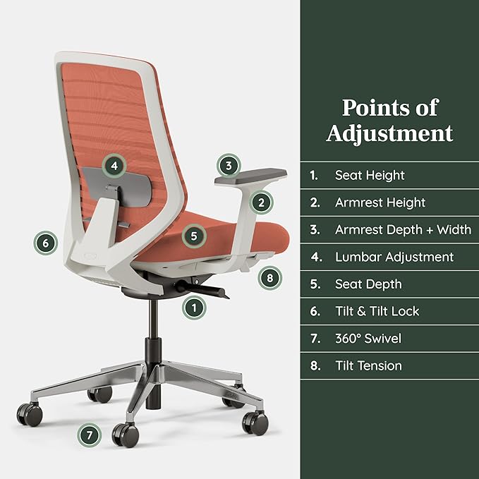 Branch Ergonomic Chair - A Versatile Desk Chair with Adjustable Lumbar Support, Breathable Mesh Backrest, and Smooth Wheels - Experience Optimal Comfort and Support - Poppy