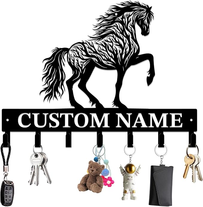 Personalized Custom Name Farm Horse Wall Key Hooks,Metal Horse Art Clothes Hooks,Metal Horse Wall Home Storage Decorative,For Front Door, Hallway, Kitchen, Bedroom,Keys,Hats (Style F)