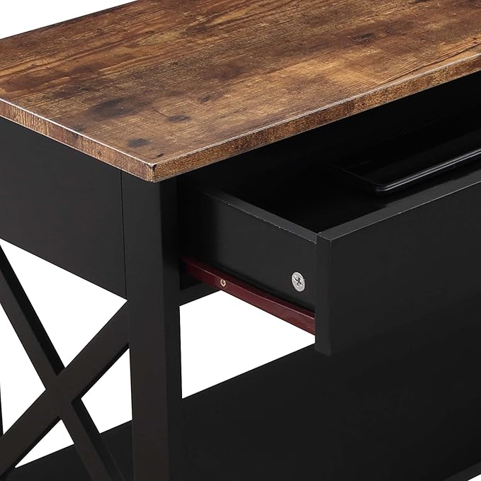 Convenience Concepts Oxford 1 Drawer Console Table with Shelves, Barnwood/Black
