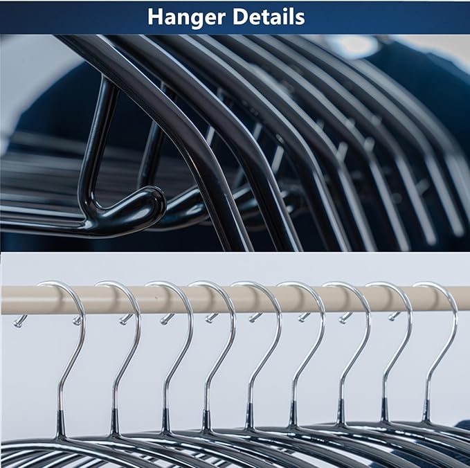 16.5 Inch Black No Shoulder Bumps No Mark Non-Slip Rubber Coated Contour Meta Hanger for Sweater T-Shirt Suit Coat Uniform with Pants Bar Pack of 10