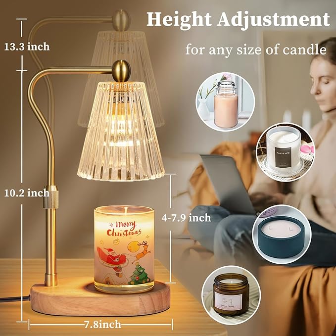 Candle Warmer Lamp with Timer Dimmer Adjustable Height for New Home Bedroom,Mothers Day Gifts,Vintage Home Decor for Scented Jar