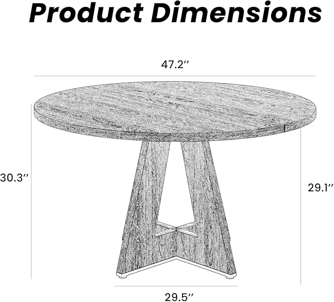 Farini 47" Round Dining Table for 4-6, Modern Kitchen Room Tables with Wood Top & Sturdy Metal Base,Large Round Dinner Table for Dining Room,Natural