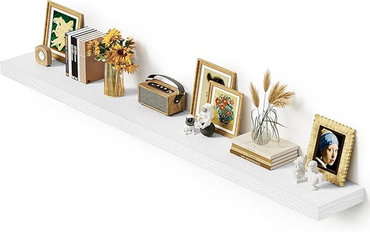 Vivelove 12 in Deep Floating Shelves for Wall, 72" x 12" x 2" Shelves for Room Wall Mounted, 2 Inch Thick Shelf for Bathroom Bedroom Kitchen Book Room, Modern Farmhouse Decor, Set of 1, White
