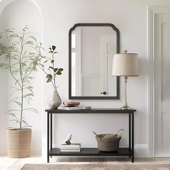 WallBeyond Wooden Framed Wall Mirror, Natural Wood Bathroom Vanity Mirror for Entryway, Living Room or Bedroom Home Decor Vertical or Horizontal Hanging [24" x 36" Black]