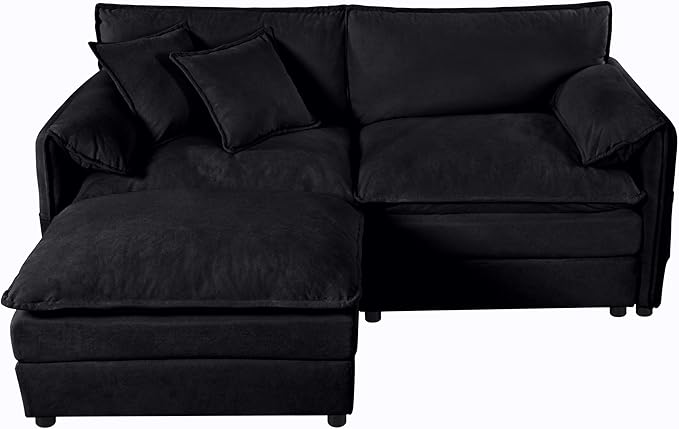 Loveseat Deep Seat Sectional Sofa Cloud Couch, Modern Chenille Comfy Upholstered Modular L Shaped Couch for Living Room, Apartment, Office (Black, 75.59 Inch-L Shape)
