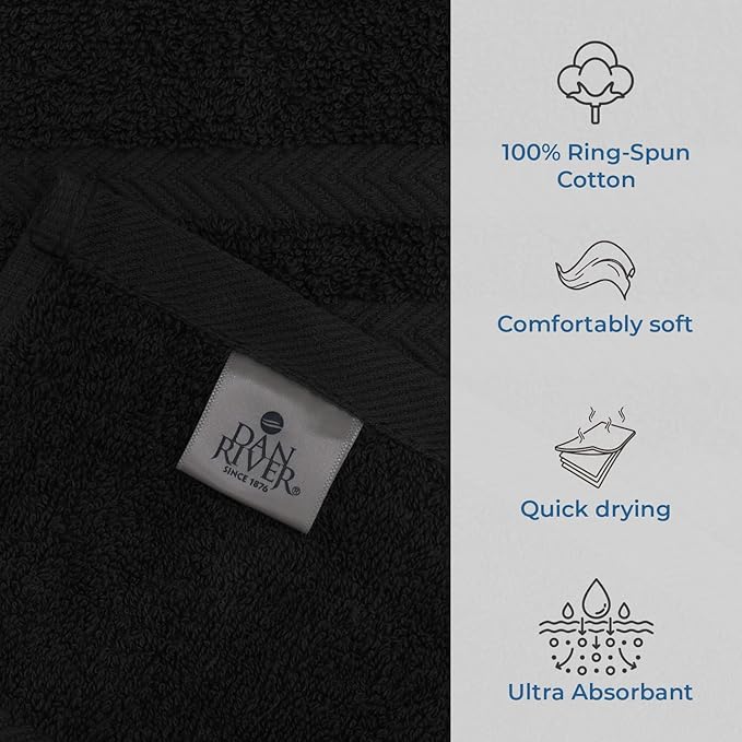 DAN RIVER 2 Pack Luxury Bath Sheets 35x70, 600 GSM, Soft & Quick Dry 100% Ring Spun Cotton Towels Ideal for Hotels, Spas, Gyms & Salons Extra Large, Black