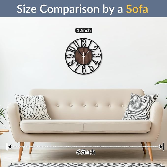 LEIKE 12in Arabic Numeral Wall Clock Battery Operated Black, Silent Non Ticking, Wall Clocks for Living Room Decor, Small Classic for School, Office, Home, Kitchen, Bedroom