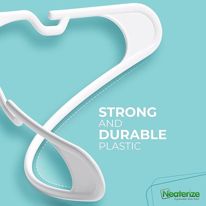 NEATERIZE Clothes Hangers 50 Pack White - Plastic Hangers - Ganchos Colgar Ropa
