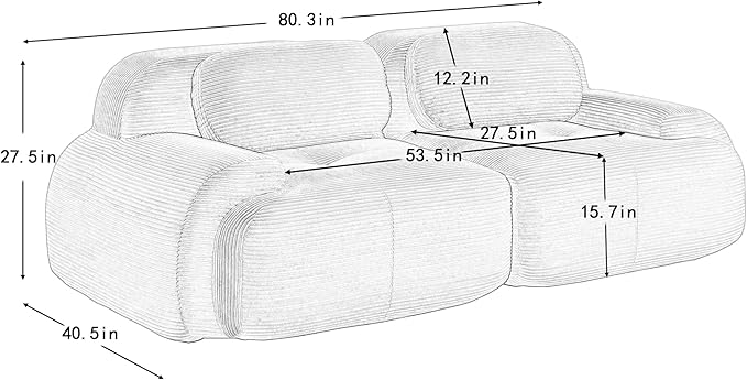 80" Modern Corduroy Boneless Love Seat Couches, 2 Seater Large Sectional Couches for Living Room, Camel Cloud Modular Sectional Sofa, Memory Foam, Extra Deep Loveseat, No Assembly