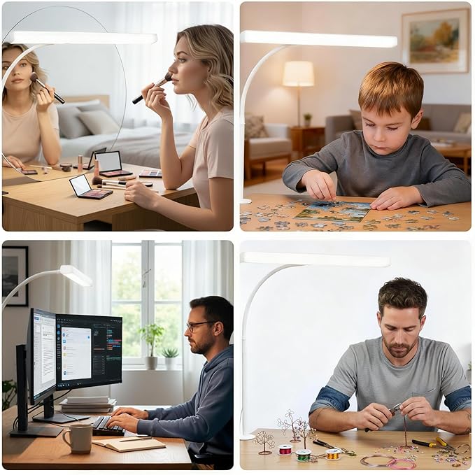 LED Desk Lamp for Office Home, Eye- caring Lamp with 10 Meter Remote Control Function, 5 Modes 10 Brightness Adjustable Desk Light Flexible Gooseneek Clip - on Light for Studying, Workbench (white)