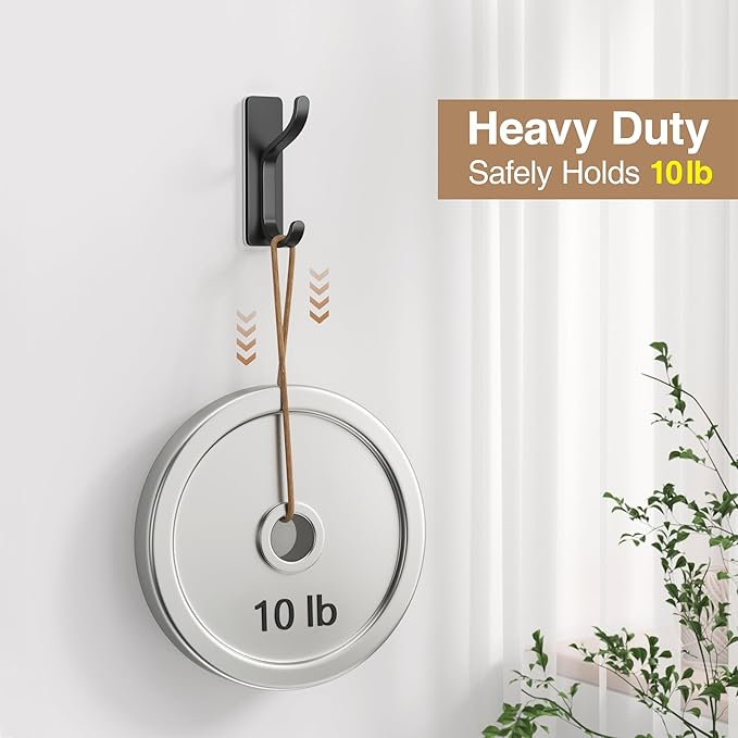 pickpiff Adhesive Wall Coat Hooks - Heavy Duty Stick-On Door Hanger, Metal Hook for Hanging Towel,Purse, Robe, Backpack, Jacket, Clothes - for Bathroom,Dorm, Closet, Kitchen - Black, 2 Pack